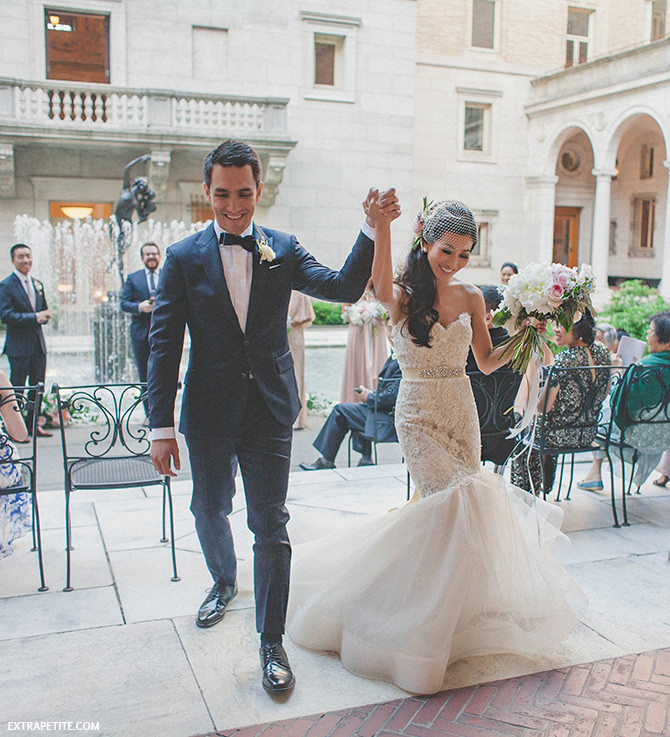 wedding recessional lazaro lace gown boston library