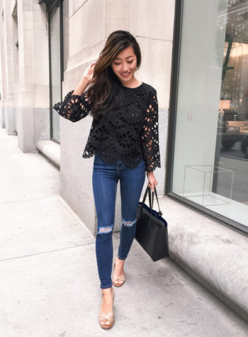 ann taylor lace eyelet top petite fashion blog