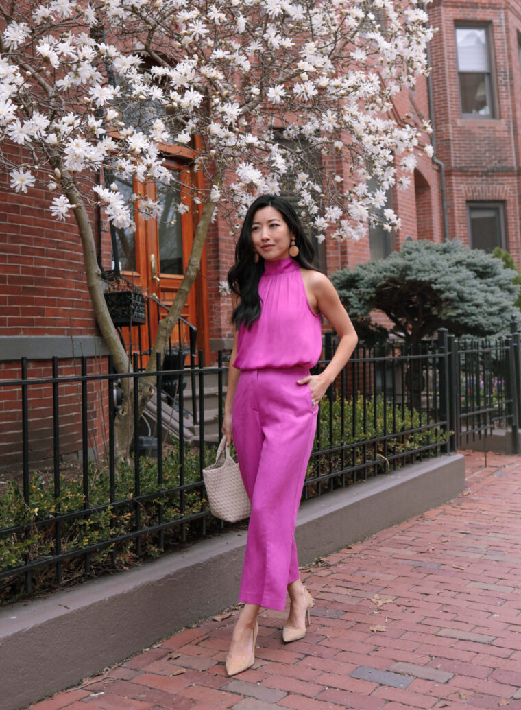 ann taylor petite fuchsia pink pants spring outfit