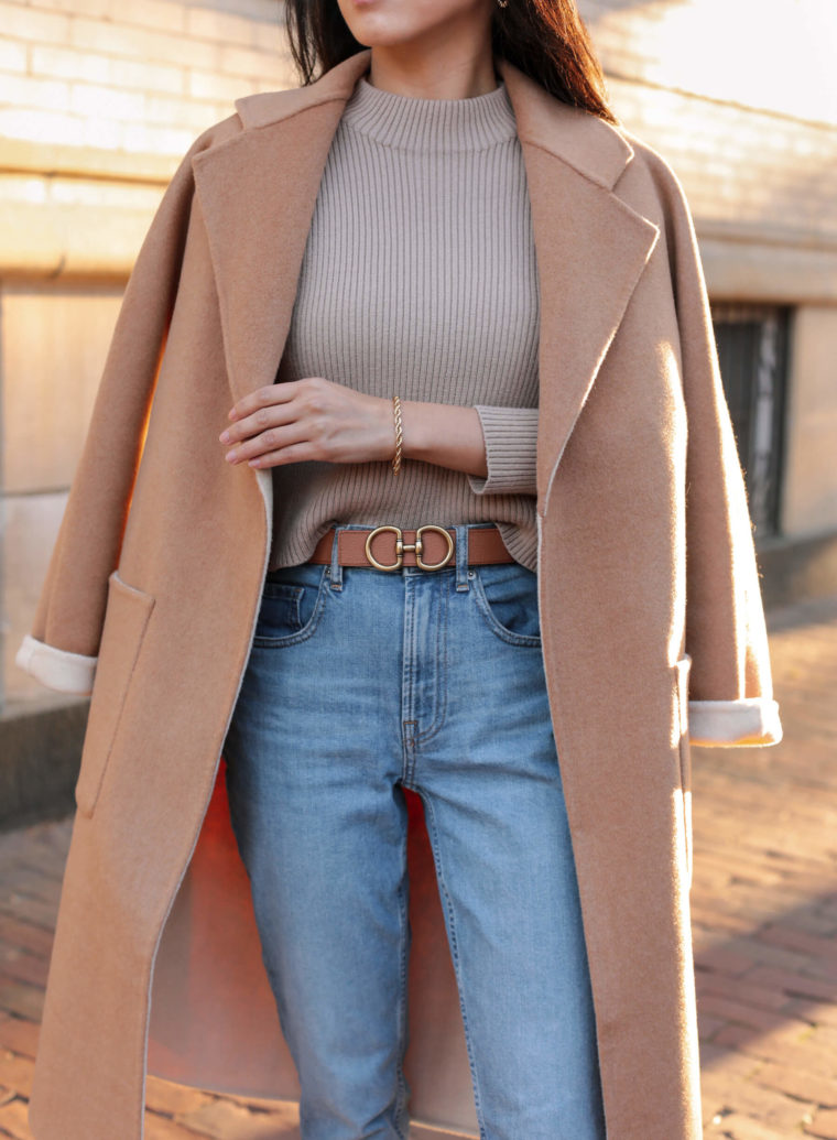 Edited Pieces camel coat outfit