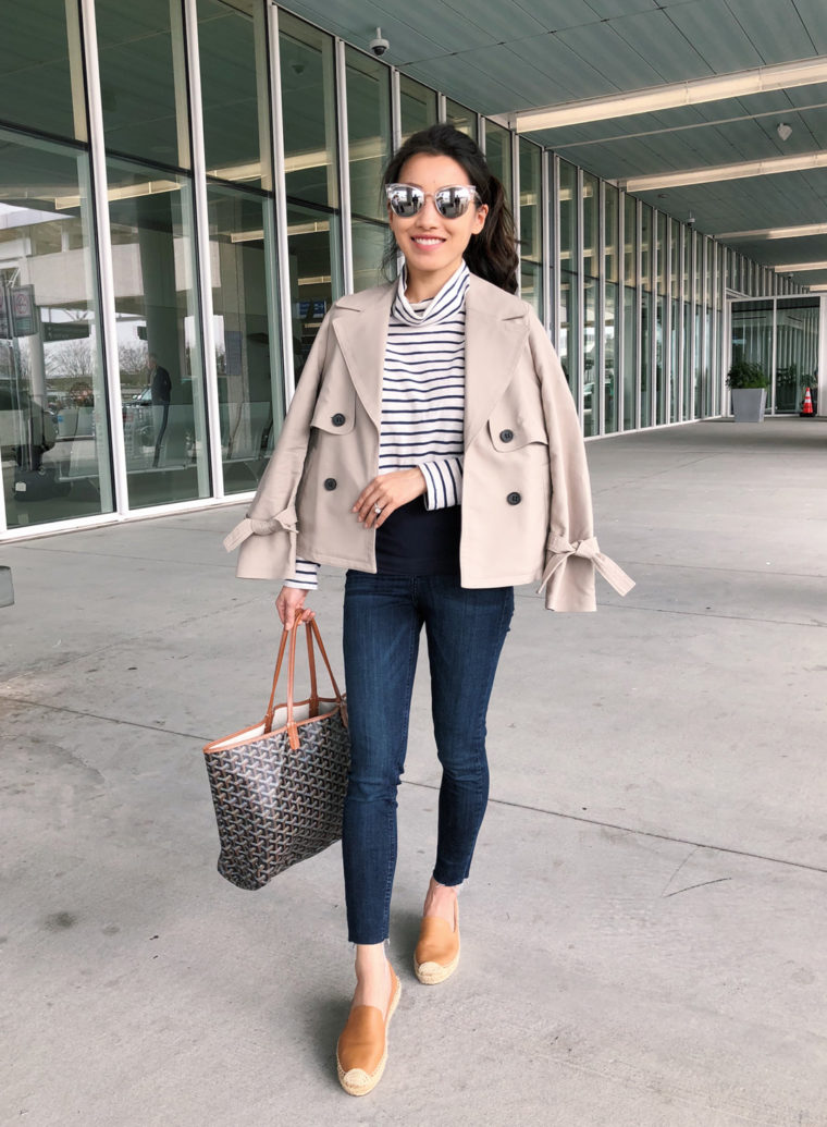 crop trench coat casual airport outfit