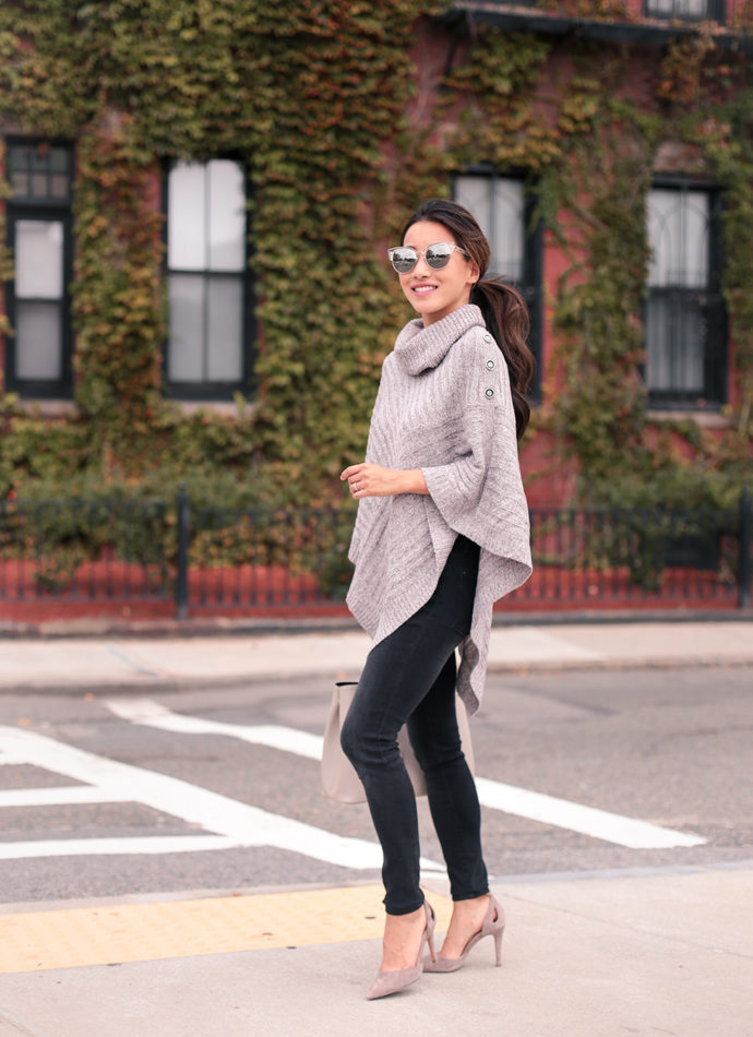 cute fall outfit ideas poncho cape sweater for petite women