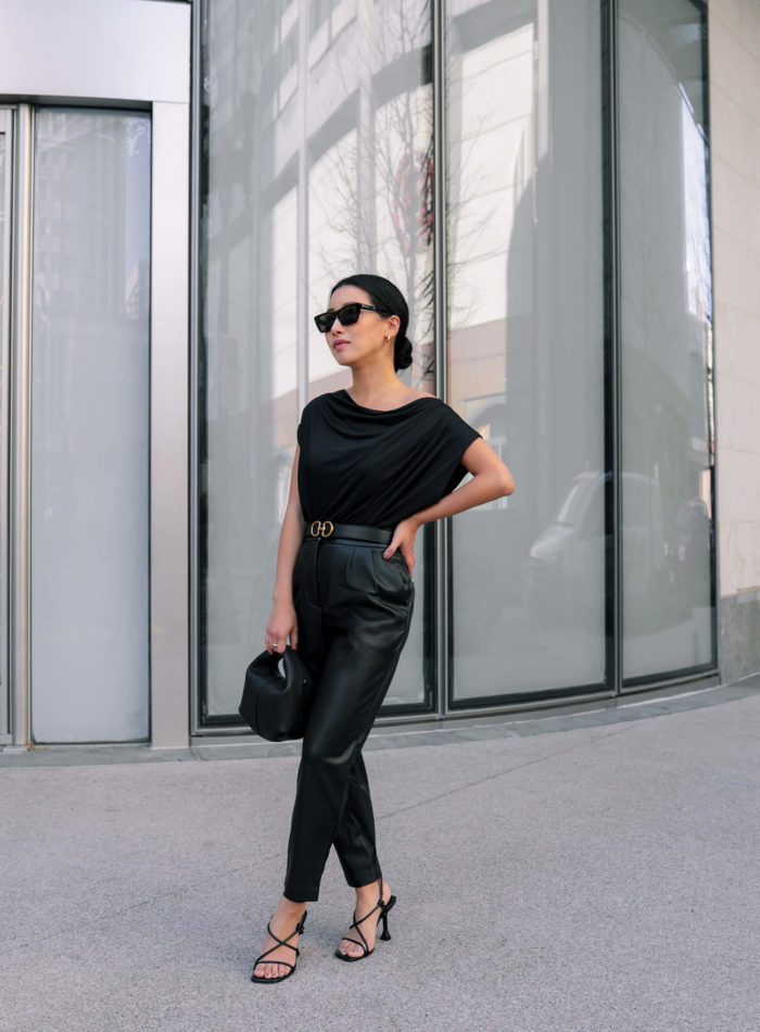 leather pants jumpsuit evening look