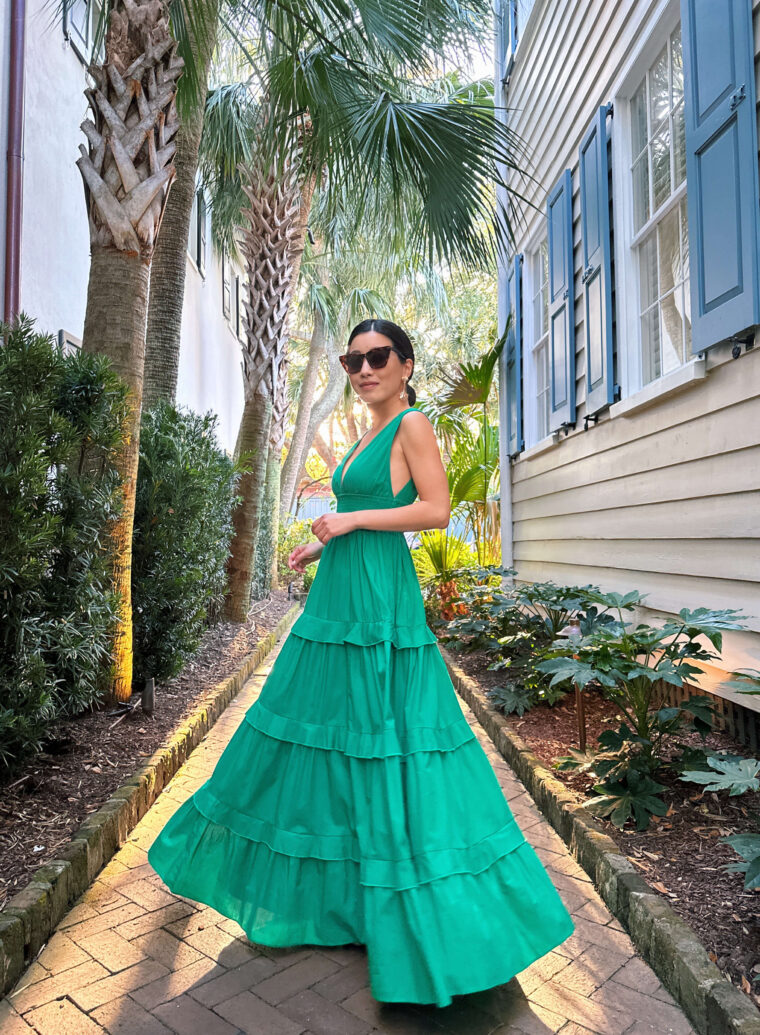 green maxi dress spring summer wedding guest