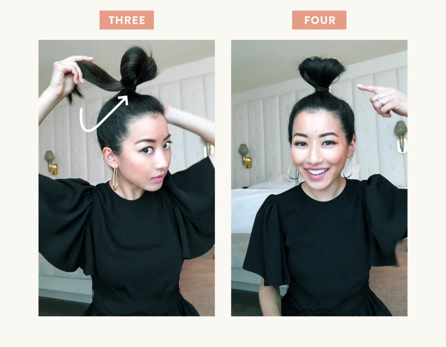 step by step tutorial for messy top knot