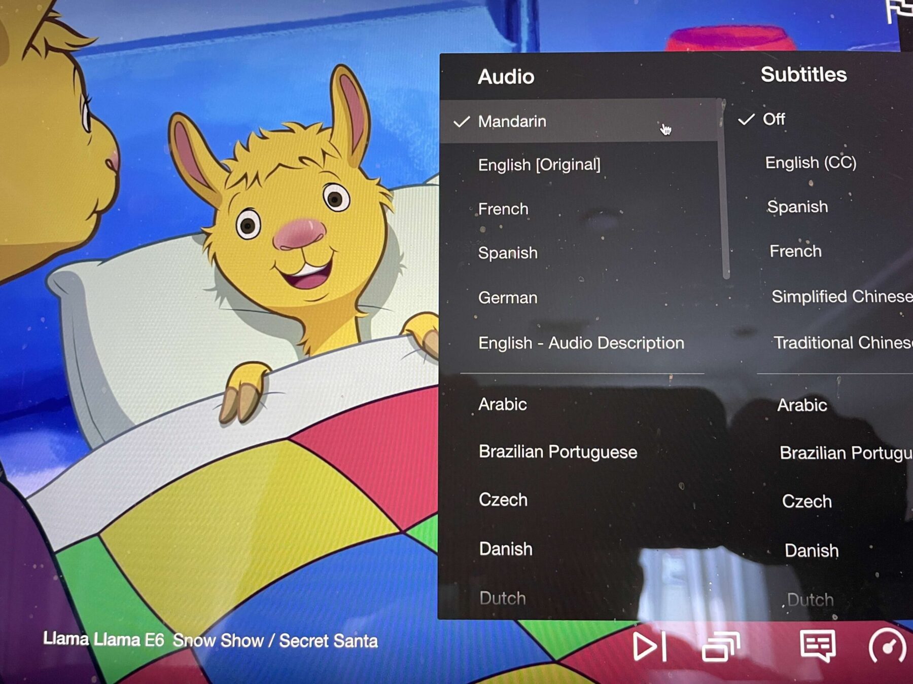 mandarin language audio options kids show netflix