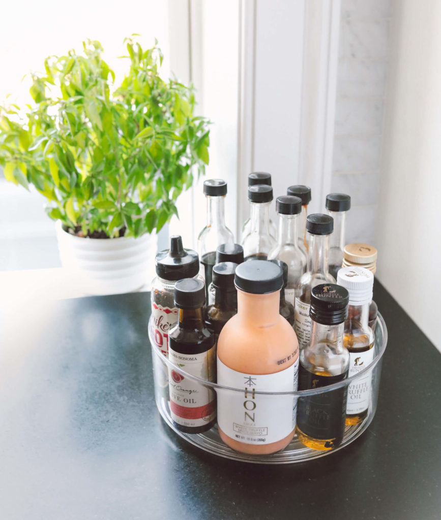 clear lazy susan for organizing condiments