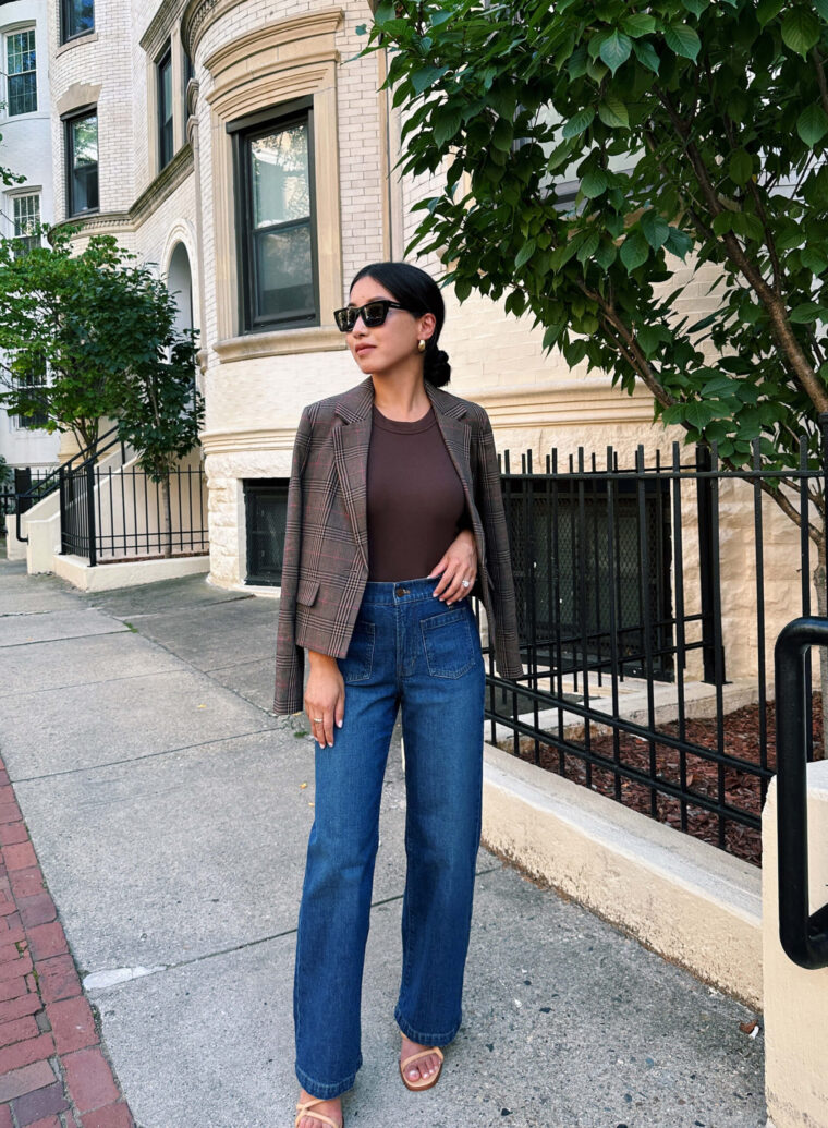 Madewell petite friendly wide leg jeans outfit