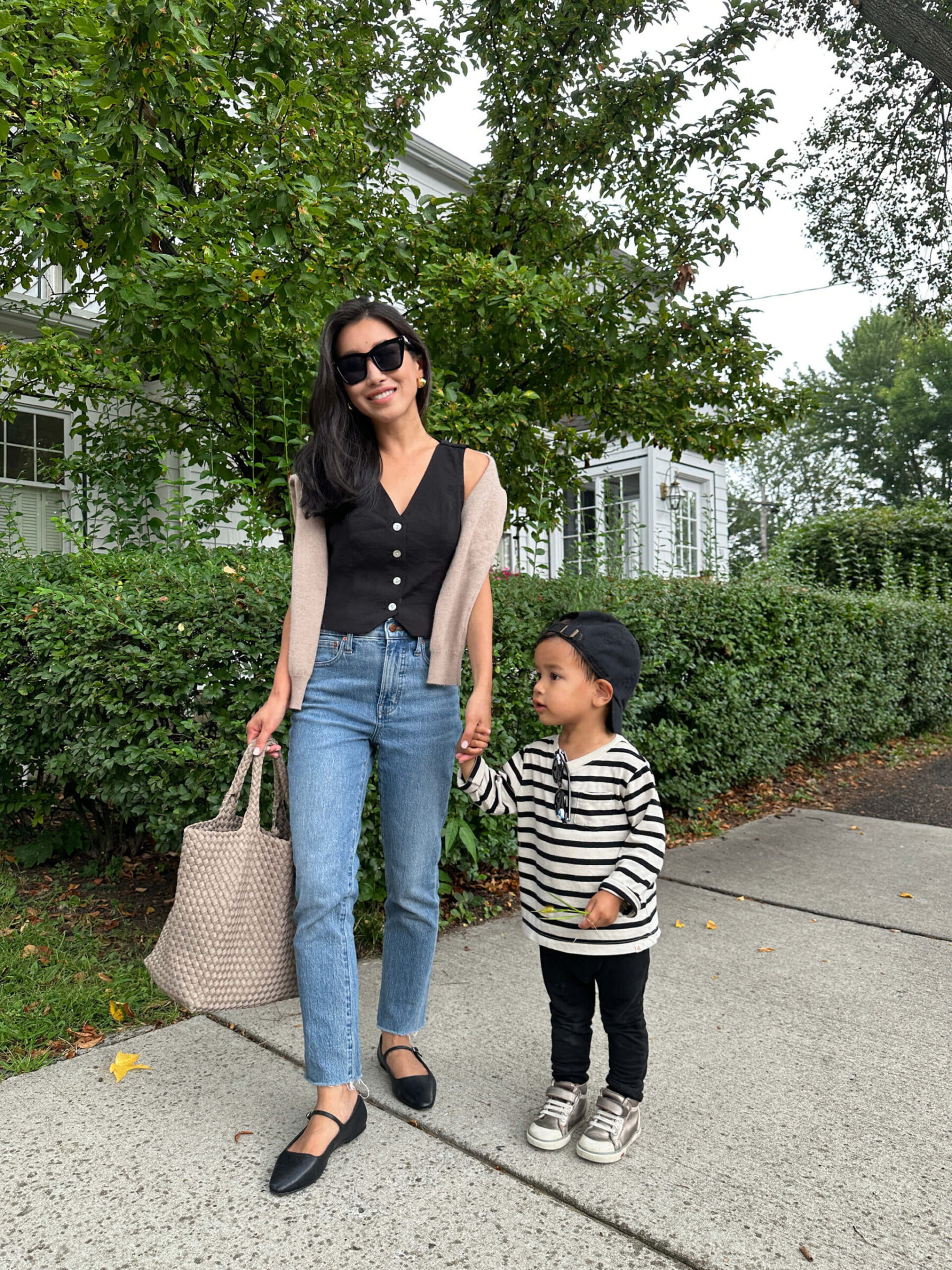 mom and son outfit madewell petite vintage jeans