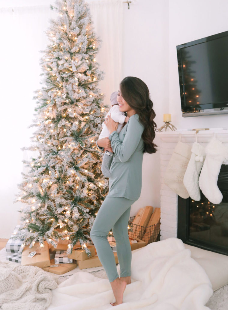 flocked tree babys first christmas nursing outfit