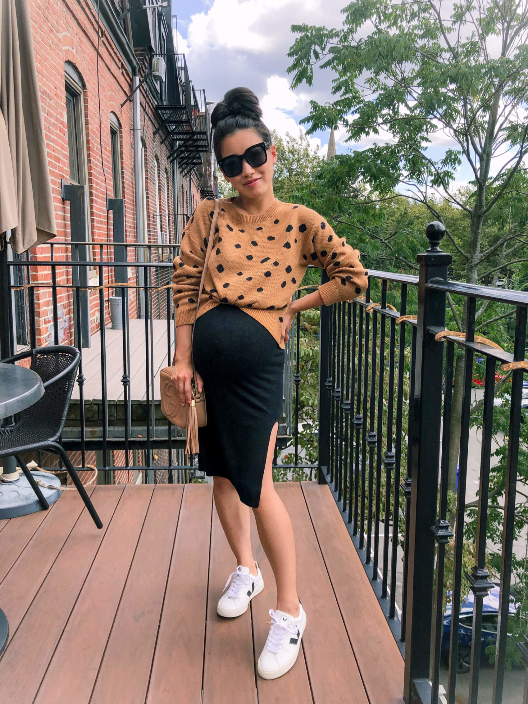 leopard sweater fall petite maternity outfit ideas