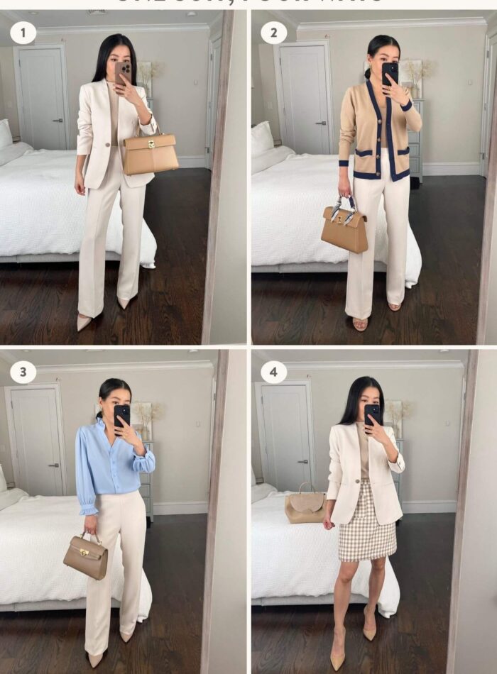 how to style a cream blazer suit petite spring outfits