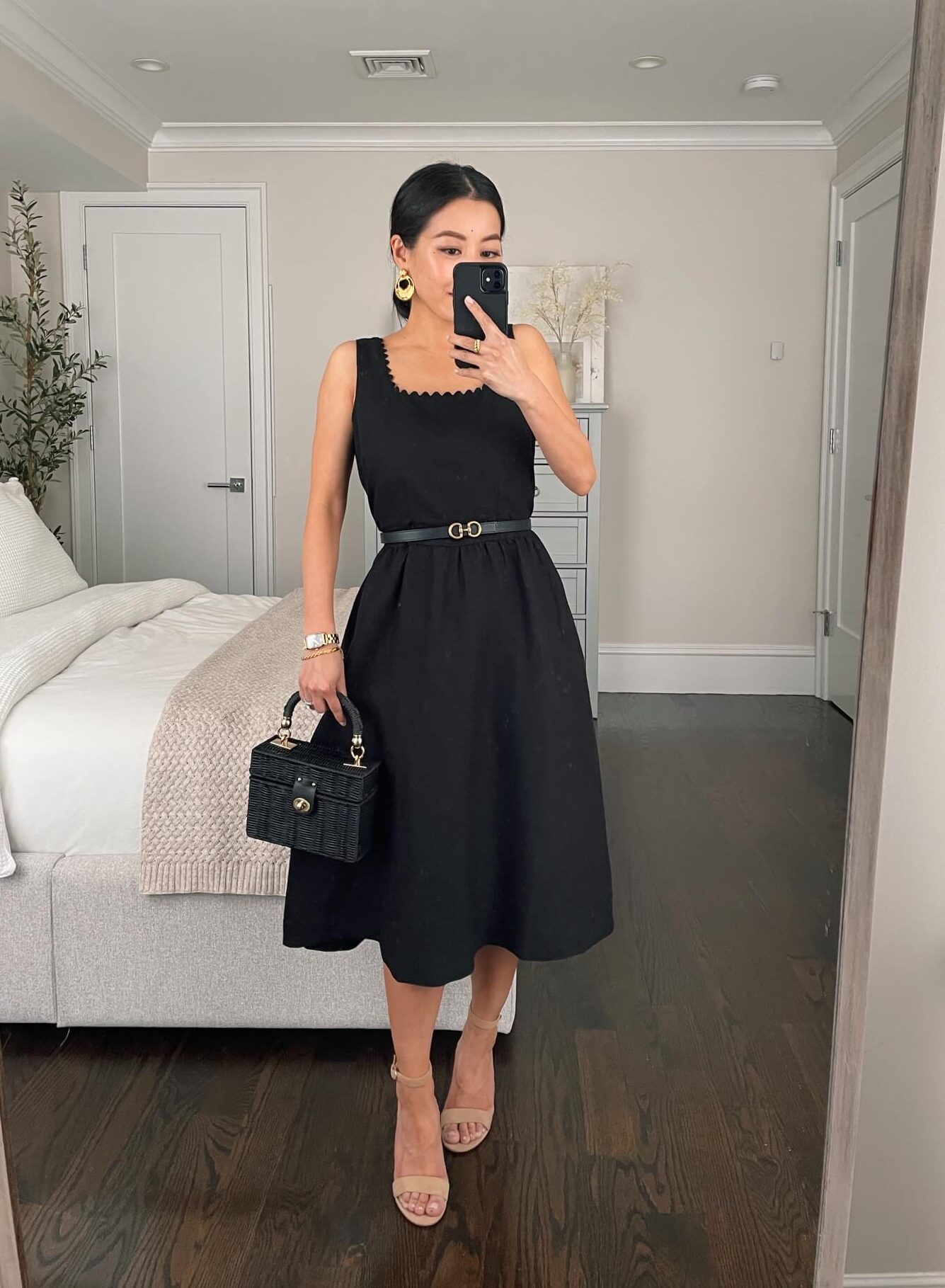 Petite black fit and flare dress