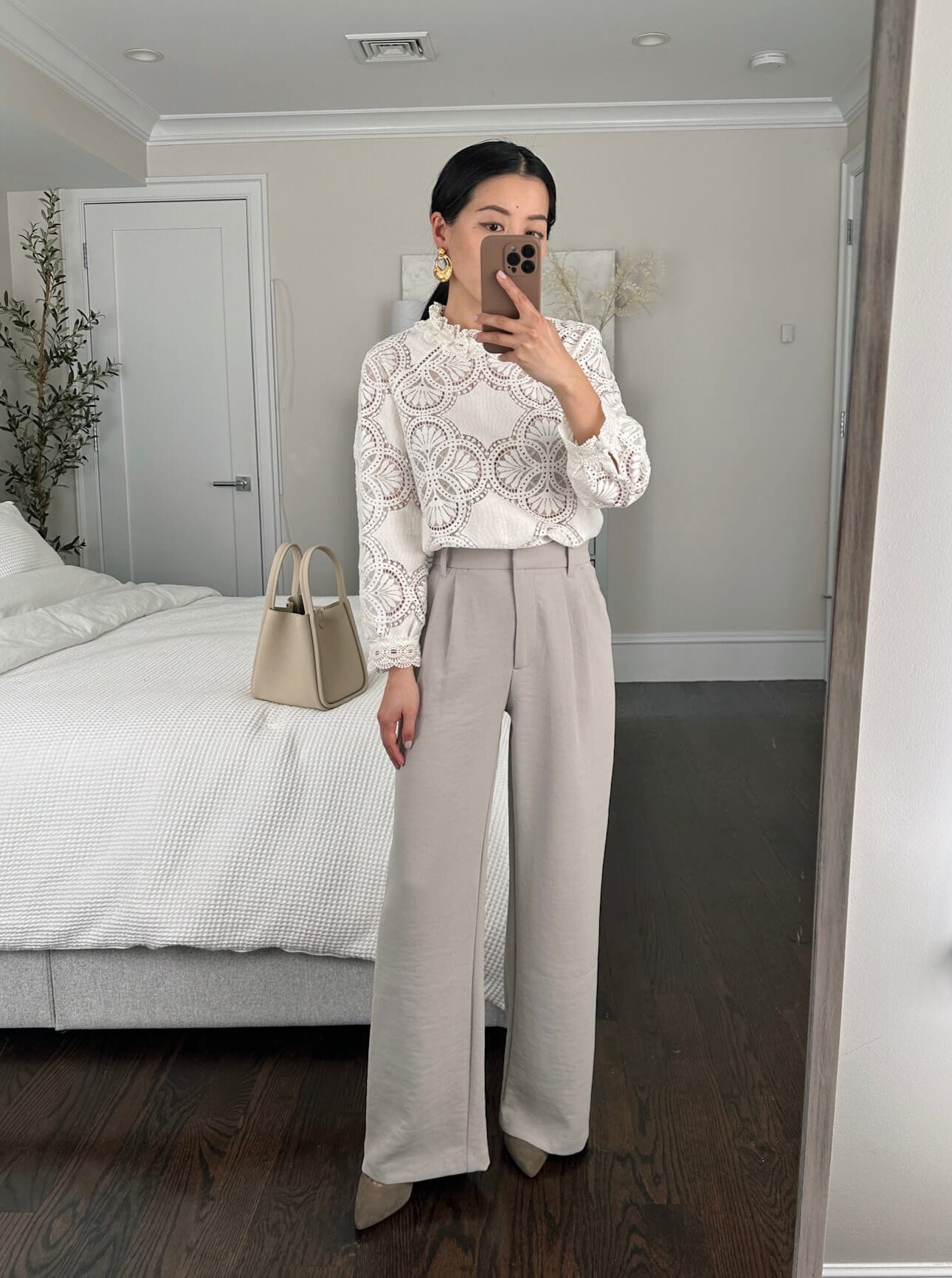 Sezane Bianca lace blouse work outfit