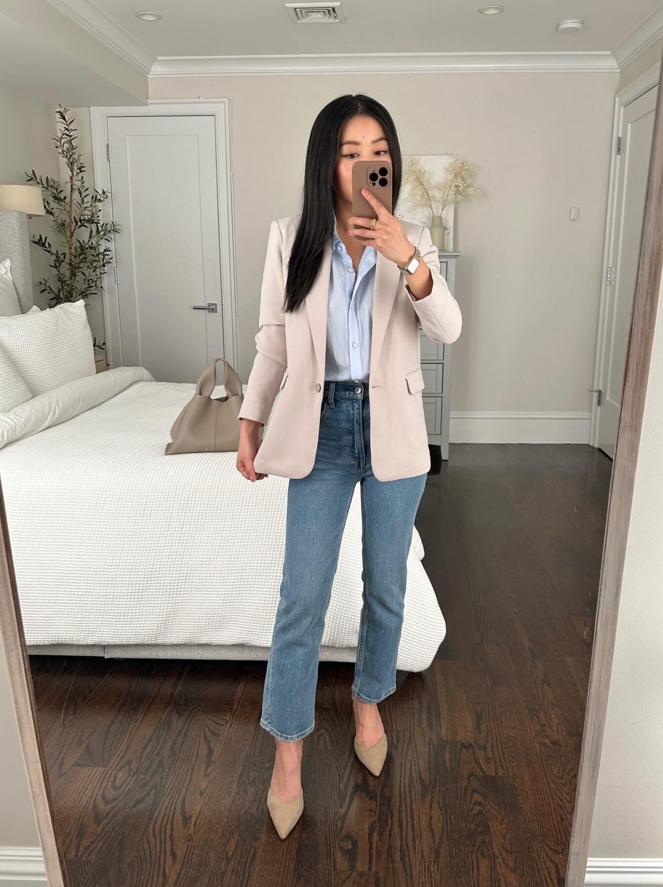 business casual winter to spring outfit