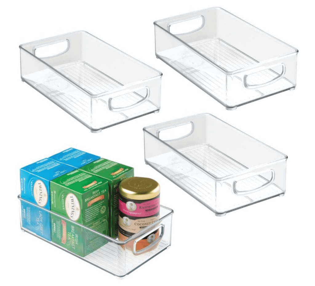 clear plastic bins for kitchen and bathroom organization